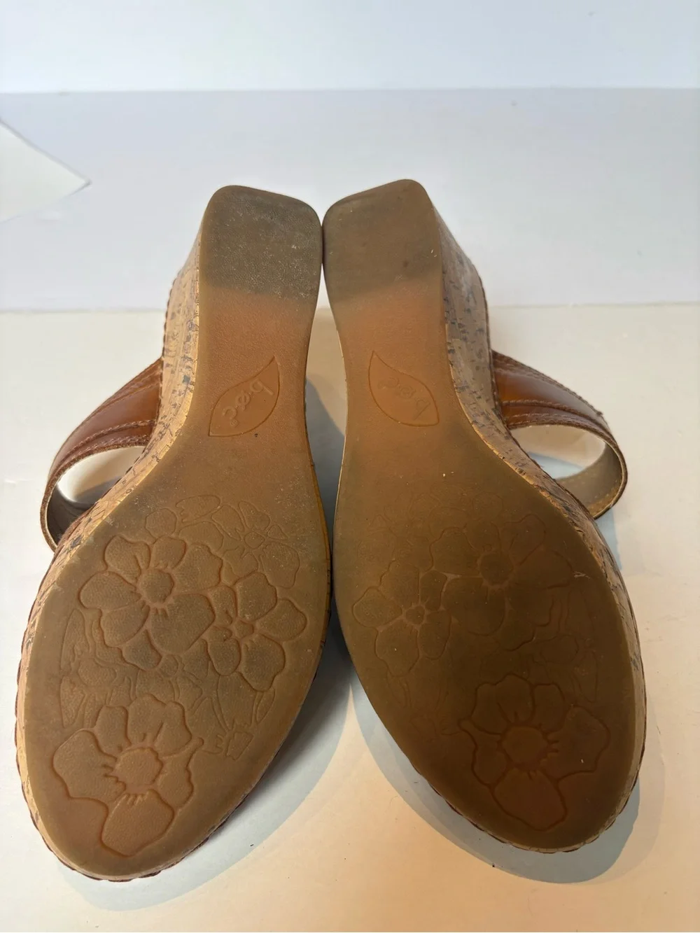 B.O.C. Women's Brown Leather Cork Wedge Sandals Size 8MW